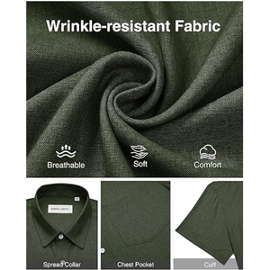 Chemises en lin pour hommes, manches courtes, boutonnées, sans plis, décontractées, pour les vacances, la plage, l'été - Product Image 5