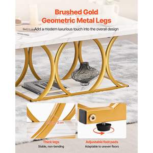 Modern 2-Tier <b>White</b> Faux Marble <b>Coffee</b> <b>Table</b> Minimalist Metal Frame Geometric Legs Easy Assembly Accent End Desk for Living Room - Product Image 6