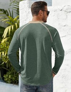 Men's Long Sleeve <b>Henley</b> T-Shirt Raglan Sleeve Contrast Trim Knitted Casual Solid Color O-Neck Regular Fit Eco-Friendly - Product Image 4