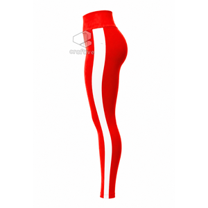 Delta | Sigma | Theta <b>Women's</b> Red Workout Set With <b>White</b> Contrast Side Panels Full Zip Jacket High Waist <b>Leggings</b> Activewear Set - Product Image 5