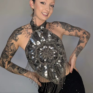 Chaîne de corps de luxe LACE DOG 1yd en perles de jade blanc, franges de perles et pompons, faite à la main, plaquée argent, pour la décoration quotidienne des femmes - Product Image 1