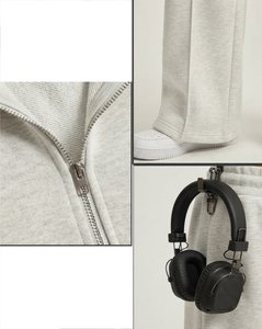 Ensemble de survêtement décontracté zippé oversize pour femme, en mélange de coton épais, avec sweat à capuche et pantalon de jogging ample, style streetwear et vêtements de détente - Product Image 6