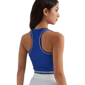 Débardeurs de sport sexy pour femmes, sans manches, à contraste de couleurs, en tricot, dos nageur, séchage rapide, respirants, en denim - Product Image 4