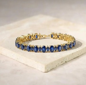 Pulsera de Zafiro Azul Cultivado en Laboratorio, Plata de Ley, Oro, Amuleto de Lujo, Elegante Piedra Preciosa, Joyería Fina Hecha a Mano, Regalo para Mujer - Product Image 1