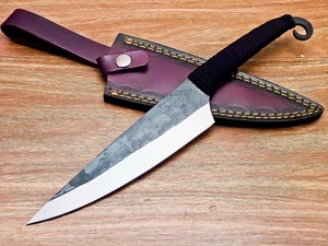 Cuchillo de Caza con Hoja de Acero al Carbono, Borde Recto, Grosor de 0.6 mm, Grado DIY, con Funda de Cuero Morado - Product Image 2