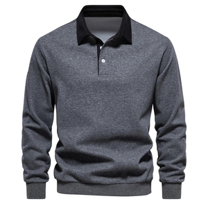 Business Casual Men Long Sleeve Polo Sweatshirts Contrast <b>Collar</b> Comfortable Cotton Blend Male Golf Polo <b>T</b> <b>Shirt</b> Wholesaler - Product Image 6