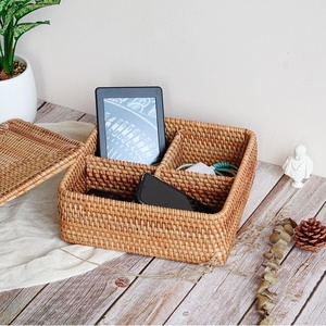 Square rattan compartment boxes teabag holder caddy custom made <b>tea</b> packaging <b>box</b> with logo - Product Image 4