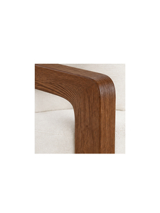 Fauteuil moderne en bois massif avec revêtement crème et accoudoirs arrondis, chaise longue de luxe pour salon, hôtel, café, mobilier - Product Image 5