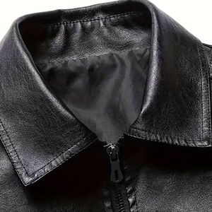 Genuine <b>Men</b> Coated Leather Breathable Varsity <b>Jacket</b> with Stand Collar Vintage Style Hooded Design Front Logo Wholesale - Product Image 3