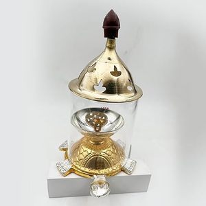 Lámpara de aceite Akhand Diya de latón con chimenea de vidrio, base decorativa de tortuga, lámpara Jyot tradicional - Product Image 3