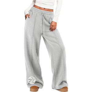 กางเกงวอร์มขากว้างสำหรับผู้หญิง กางเกงทรงหลวมบุขนแกะพร้อมเชือกผูกเอวสูง กางเกงจ็อกเกอร์สำหรับผู้หญิง - Product Image 1