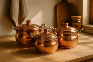 Casserole en cuivre artisanale, finition martelée, forme ronde, ustensile de cuisine en métal durable avec couvercle, design classique - Product Image 4