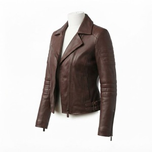 Chaqueta de Motociclista de Cuero Genuino para Mujer, Corte Ajustado, Manga Larga, Cierre de Cremallera, Cuello Extendido, Ropa de Abrigo para Otoño - Product Image 3