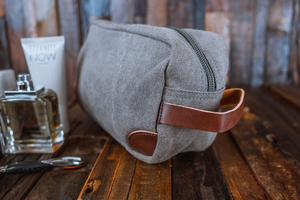 Retro Waxed Canvas Leather Toiletry Bag Custom Logo <b>Mens</b> Travel Shaving Dopp Kit Waterproof Cosmetic Organizer <b>Pouch</b> LCTB-0095D - Product Image 4