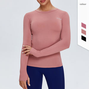 Ropa Deportiva para Mujer, Camiseta de Yoga sin Costuras de Color Sólido, Manga Larga, Top Corto para Entrenamiento, Secado Rápido, Transpirable, Conjuntos de Yoga - Product Image 2