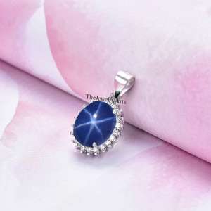 Collier pendentif en argent sterling 925 avec saphir bleu étoilé, bijoux vintage antique, cadeau pour femme - Product Image 3