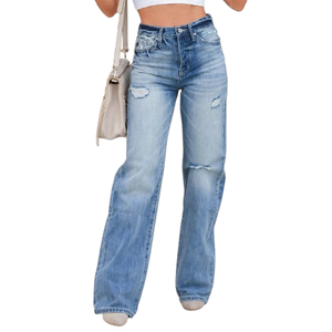 Pantalones Vaqueros Anchos Casuales para Mujer, Cintura Media, Lavados, Perforados, Estilo Vintage, Moda Urbana - Product Image 2