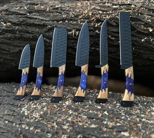 Hand Forged Carbon Steel Chef <b>Knives</b> <b>Set</b> With Wood Handles Japanese Style Hammered Finish Full Tang <b>Knives</b> 8-9.9in Right Hand - Product Image 6