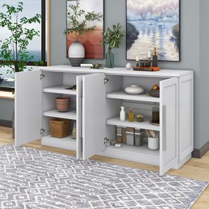 Large <b>Storage</b> Space Buffet <b>Cabinet</b> with 4 Doors Sideboard for Kitchen Dining Room Adjustable Shelves Silver Handles - Product Image 4