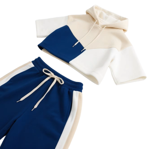 Women <b>Pink</b> Blue Color Block Zip Up Crop Hoodie Shorts <b>Set</b> Fleece <b>Tracksuit</b> Casual Two Piece Outfit - Product Image 6