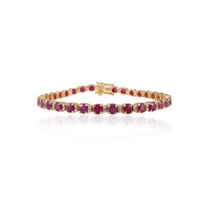 18K Gold Round <b>Ruby</b> and Diamond Tennis <b>Bracelet</b>-Prong Set Elegant Design - Product Image 4