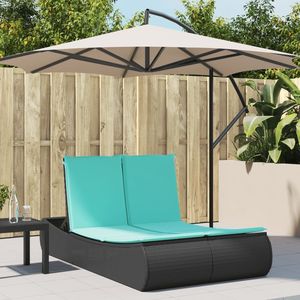 Lettino Doppio Prendisole in Polyrattan Nero con Cuscini, Arredo Esterno per Patio, Design Moderno con Schienale Solido - Product Image 1