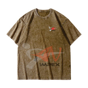 Camisetas Casuales de Manga Corta para Hombre, 100% Algodón, Lavado Ácido, con Logotipo Personalizado Bordado, Estampado en Blanco, Estilo Urbano, en Stock - Product Image 3