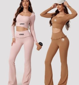 Ensemble de sport léger et uni pour femme, avec shrug athlétique à manches longues, soutien-gorge de sport et legging de yoga, idéal pour l'automne et l'entraînement - Product Image 1