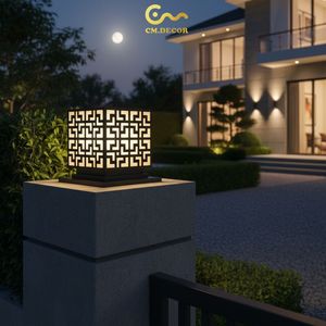 Lampe de poteau LED anti-rouille Maze Vietnam CM Decor pour extérieur, villa, jardin, noire, E27, 8 pouces, IP65, en acier, sur piédestal, AC 220V - Product Image 4