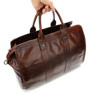 Sac de voyage en cuir véritable de qualité supérieure, grande capacité, marron foncé, sac de week-end pour hommes et femmes, bagage à main durable - Product Image 3