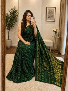 Traditional Indian Bandhani <b>Saree</b> <b>Blouse</b> Fancy Stylish Women's Party Wear Summer Quick Dry Fashion - Product Image 1