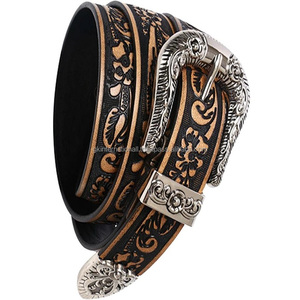 Ceinture d'outillage personnalisée en cuir occidental véritable gaufré au design 3D pour unisexe avec boucle florale 3 pièces - Product Image 6