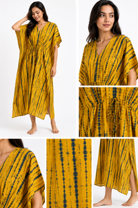 Robe longue maxi en coton style bohème géométrique pour femme, col en V, taille à cordon, respirante, tenue décontractée avec fentes – Vente en gros usine - Product Image 5