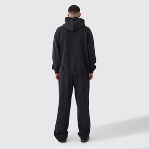 Ensemble de sweat-shirt à capuche noir pour homme, streetwear, manches longues, coupe ample, coton, ensemble de survêtement deux pièces avec impression de logo blanc - Product Image 2