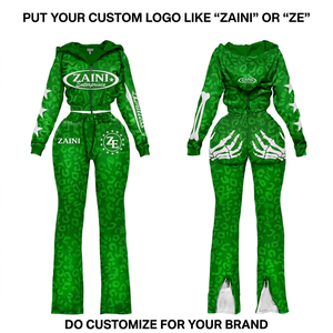 ชุดวอร์มผู้ชาย ZAINI 380 GSM พรีเมียม ผ้าฝ้าย 100% สีเขียวล้วน สไตล์สตรีทแวร์สำหรับฤดูหนาว  พร้อมโลโก้แบบกำหนดเอง พิมพ์ลายเต็มตัวด้านหน้า - Product Image 1