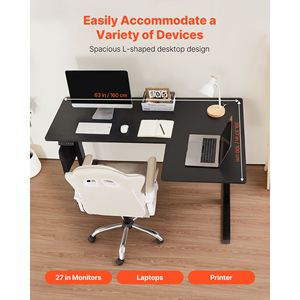 Dual Hooks Heavy Duty Carbon Steel L-Shaped Electric Adjustable Height Corner Gaming <b>Desk</b> Computer Table with w - Product Image 3