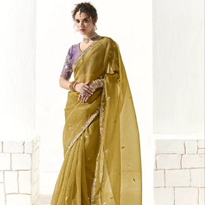 ส่าหรีสำหรับเจ้าสาวเสื้อส่าหรีผ้าไหมพร้อมเสื้อตัวส่าหรีสไตล์อินเดีย - Product Image 1