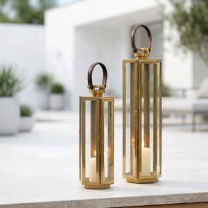 Lanternes à bougies en acier inoxydable doré, hautes et étroites, pour la décoration moderne de la maison et du patio - Product Image 1