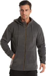 Sweat-shirt à capuche zippé en polaire vert olive pour homme, coupe ample, décontracté, avec poches avant, respirant, séchage rapide, en polyester - Product Image 4