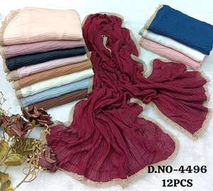 ชุดฮิญาบผ้าชีฟองลายดอกไม้พรีเมียม ขอบลูกไม้แบบสแกลลอป แพ็ค 12 ชิ้น หลายสี น้ำหนักเบา ระบายอากาศได้ดี เป็นมิตรกับผิว - Product Image 2