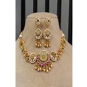Ensemble collier et boucles d'oreilles en alliage plaqué or avec pampilles, zircon et perles d'imitation pour femme, bijoux de mariage - Product Image 1