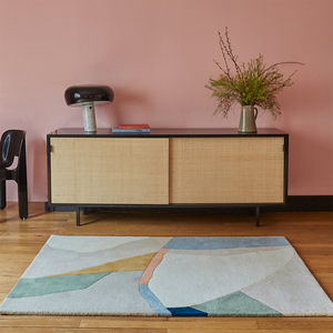 Alfombra de Lana Abstracta en Tonos Pastel, Alfombra Moderna de Estilo Escandinavo, Alfombra Contemporánea Minimalista Hecha a Mano para Sala de Estar - Product Image 1