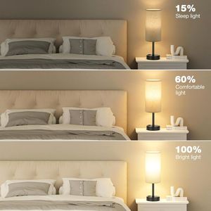 Lampada da Comodino Beige Dimmerabile a 3 Livelli con Porte di Ricarica USB-C e Presa AC, Piccola Lampada da Tavolo Touch con Paralume in Tessuto per Camera da Letto e Scrivania - Product Image 4