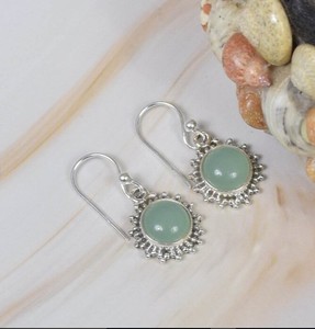 Pendientes de Calcedonia Aqua Natural al por Mayor, Plata de Ley 925, Hechos a Mano, Redondos, Colgantes - Product Image 3