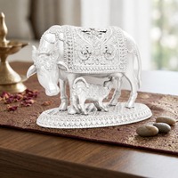 Idole de vache et de veau en laiton plaqué argent 999, design moderne, pour Puja, mariage, décoration de maison, Diwali, cadeau