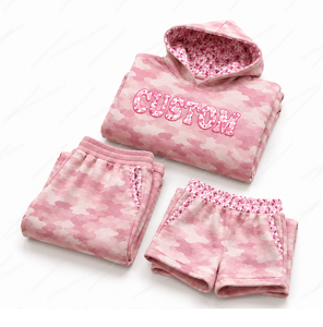 Conjunto de 4 Piezas Color Rosa Bebé Personalizado para Mujer: Sudadera Corta con Capucha, Pantalones Cortos y Pantalones Anchos - Product Image 5
