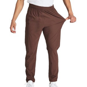Men's Trousers <b>Brown</b> Elastic Waist Sweatpants Casual Midweight Cotton Canvas <b>Joggers</b> with Side Pockets Summer - Product Image 1