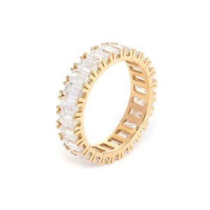 Anillo de Oro Amarillo Sólido de 18K con Diamante Cultivado en Laboratorio de Corte Esmeralda de 4x2.5mm Personalizable, Anillo de Boda de Lujo con Corte Escalonado de Eternidad Completa Premium - Product Image 5
