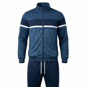 Survêtement sportif pour homme, fermeture éclair intégrale, design color block, respirant, polyester et coton, vêtement d'automne, coupe classique avec poches latérales - Product Image 1