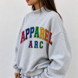 Sweat-shirts pour femmes, gris chiné, avec broderie et appliques colorées, coupe oversize, légers, style rétro USA, vêtements de marque privée - Product Image 2